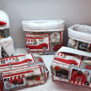 HOLIDAY Fabric Basket, Seasonal Decor, Gift Giving Basket, Rustic Farmhouse Basket Decor, Christmas Basket, Old Red Barn Basket