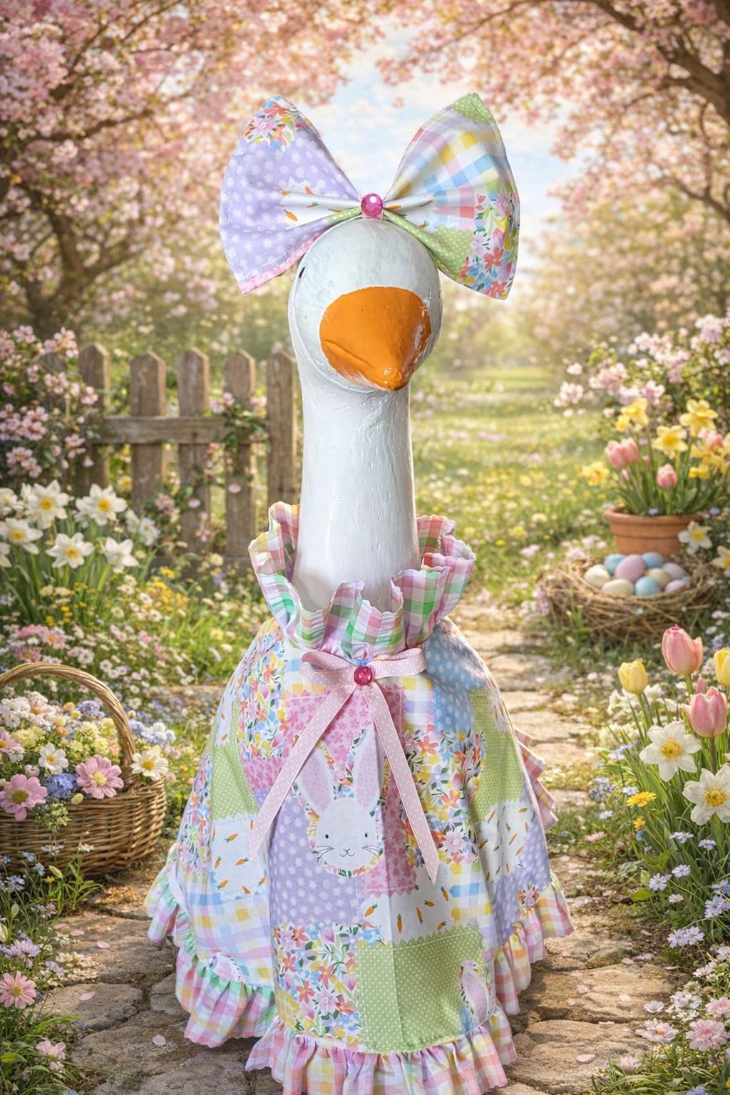 Easter Porch Goose Dress and Bow, Spring Bunny Outfit for 23-29" Geese ...