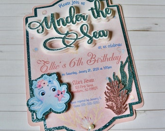 Under the Sea Birthday invitation, Birthday Invitation, Girl birthday invitation.