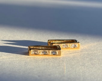 18k Gold Filled Square Baguette CZ Earrings