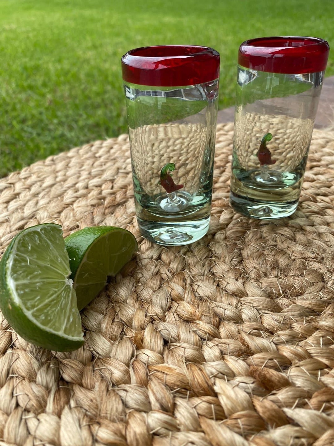 Handblown Shot Glass With Chili Inside Mexican Shot Glasses Artisan