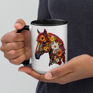Flower Horse Mug, horse lover mug, equestrian gift, horse art mug, horse lover gift, animal theme, horse coffee cup, horse tea mug