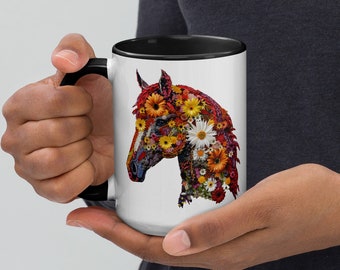 Floral Horse Coffee Mug, Equestrian Art Gift