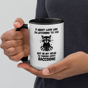 I&#39;m thinking about Raccoons Mug, ceramic mug, coffee cup, tea lover gift, pet raccoon, woodland mug, raccoon print, raccoon owner mug