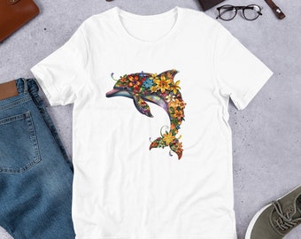 Floral Dolphin T-Shirt, Ocean Animal Lover Tee