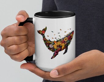 Floral Whale Ceramic Mug, Ocean Theme