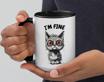 Taza con diseño de gato "Estoy bien", divertido diseño de dibujos animados, regalo para amantes del café.