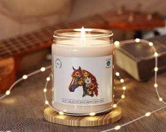Flowered horse scented natural soy wax candle, horse gift, Eco-friendly, horse Candles, animal candle, animal lover, horse owner gift