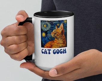 Cat Gogh Ceramic Mug, Positive Quote Coffee Cup, Cat Lover Gift