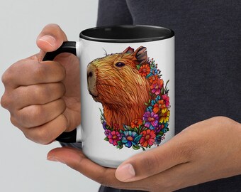 Flower Crown Capybara Ceramic Mug, Animal Lover Gift