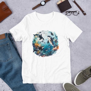 Vintage 90s Orca Pod 2 Unisex t-shirt, Retro Y2K Ocean Animal Aesthetic, Trendy Cute Boho Killer Whale T-Shirt, Marine Biology Dolphin Baggy