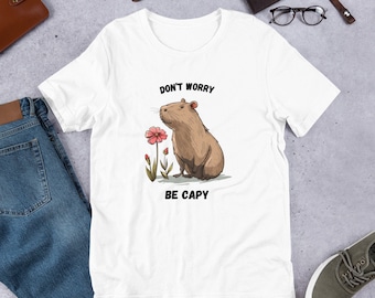 Don&#39;t worry be capy Unisex t-shirt, Capybara Clothing, Capybara Shirt, Capybara Crewneck tshirt, Capybara Graphic Tees, Gift for Him