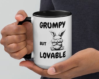 Taza de cerámica con diseño de conejo gruñón, regalo divertido para amantes de los conejos.