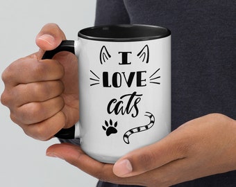 Taza «Amo a los gatos», Gato sirviente humano, Color interior