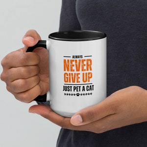 Just pet a cat Mug, Positive Quote Ceramic Cup, Cat Lover Gift, Friend Colleage Gift Idea, Cottagecore Kitty Mug, Cute Novelty Gift