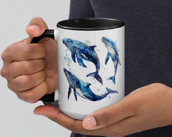 Watercolor Whales Ceramic Mug, Ocean Lover Gift