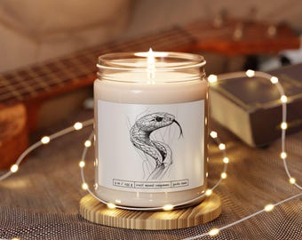 Snake-themed scented natural soy wax candle, Snake scented candle, soy wax candle, woodland decor, eco-friendly candle, natural fragrance