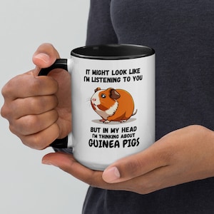 I&#39;m thinking about guinea pigs Mug, quirky guinea pig design, guinea pig mom mug, guinea pig dad cup, cute illustration, funny pet lover mug