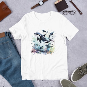 Vintage 90s Orca Pod Unisex t-shirt, Retro Y2K Ocean Animal Aesthetic, Trendy Cute Boho Killer Whale T-Shirt, Marine Biology Dolphin Baggy