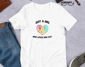 Cute Cat Lover T-Shirt, Girl and Cat Design