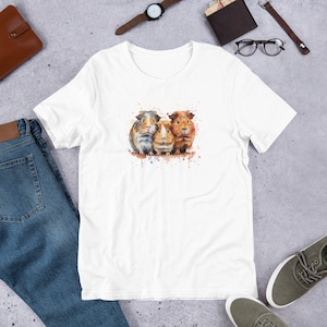 T-shirt unisexe aquarelle de cobaye, chemise pour petit animal de compagnie, design de cobaye, t-shirt de cobaye, chemise aquarelle cavy, cadeau pour amoureux des animaux
