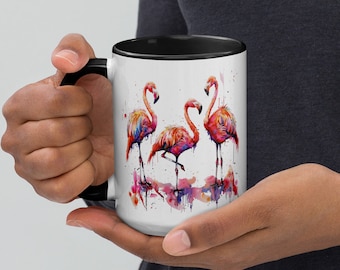 Watercolor Flamingos Ceramic Mug, Tropical Bird Lover Gift