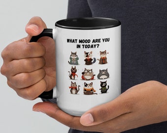 Mood Cats Ceramic Mug, Positive Quote Cup, Cat Lover Gift