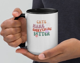 Taza "Los gatos lo mejoran todo", taza de café con detalles de color, regalo para amantes de los gatos