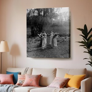 Vintage Women Dancing Canvas Print, Gothic Home Decor, Ritual Circle Dance, Housewarming Gifts, Nü Canvas Print, Framed Canvas Wall Art