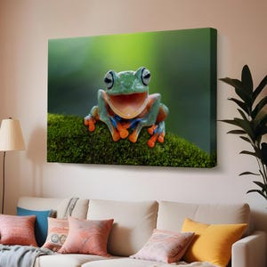 Colorful Smiling Frog Decorative Canvas Painting, Animal Canvas Wall Art, Large Wall Art, Animal Modern Wall Art, Housewarming Gifts