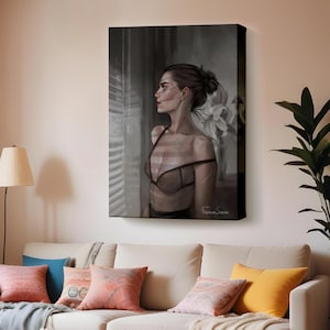 Beautiful Woman Looking Out The Window Canvas Painting, Framed Canvas Wall Art, Large Wall Art, Housewarming Gifts, Nü Modern Wall Decor