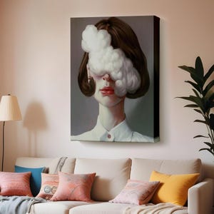 Modern Surreal Woman Art Canvas Painting, Pop Art Canvas Art, Surreal Canvas Print, Large Wall Art, Framed Canvas Wall Art