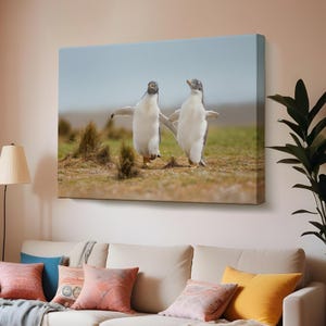 Happy Baby Penguins Decorative Canvas Painting, Animal Modern Wall Art, Large Wall Art, Framed Canvas Wall Art, Animal Canvas Wall Decor
