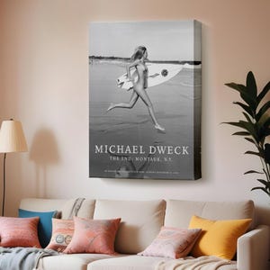Naked Surfer Woman Canvas Painting, Housewarming Gifts, Nü Modern Wall Decor, Nü Canvas Wall Art, Framed Canvas Wall Art, Large Wall Art