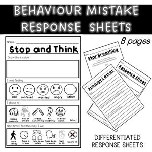 Behavior Reflection Response Sheet /Consequence Sheet, Apology Sheet and Reflect
