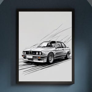 BMW E30 Sketch Poster: Classic Car Wall Art (Digital Download)