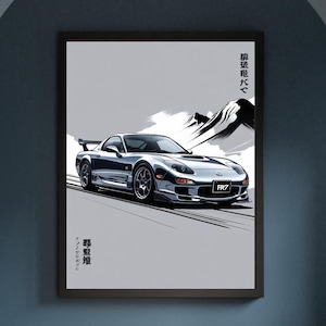 Póster del Mazda RX-7 / Descarga digital de coches JDM / Arte mural imprimible / Decoración de coches con motor rotativo / Arte de garaje / Regalo para entusiastas de los coches