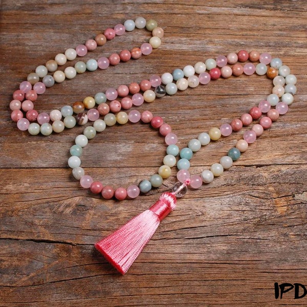 Healing Rhodochrosite, Amazonite, Rose Quartz Crystal Necklace Bracelet Set, Gemstones, Anti anxiety, Stress, Heart Chakra crystal jewelry