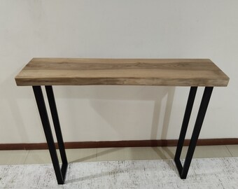 Mesa de consola estrecha, entrada hecha a mano, consola estrecha rústica, mesa de bar, cómoda de sofá lateral de madera, banco de entrada, consola de pasillo