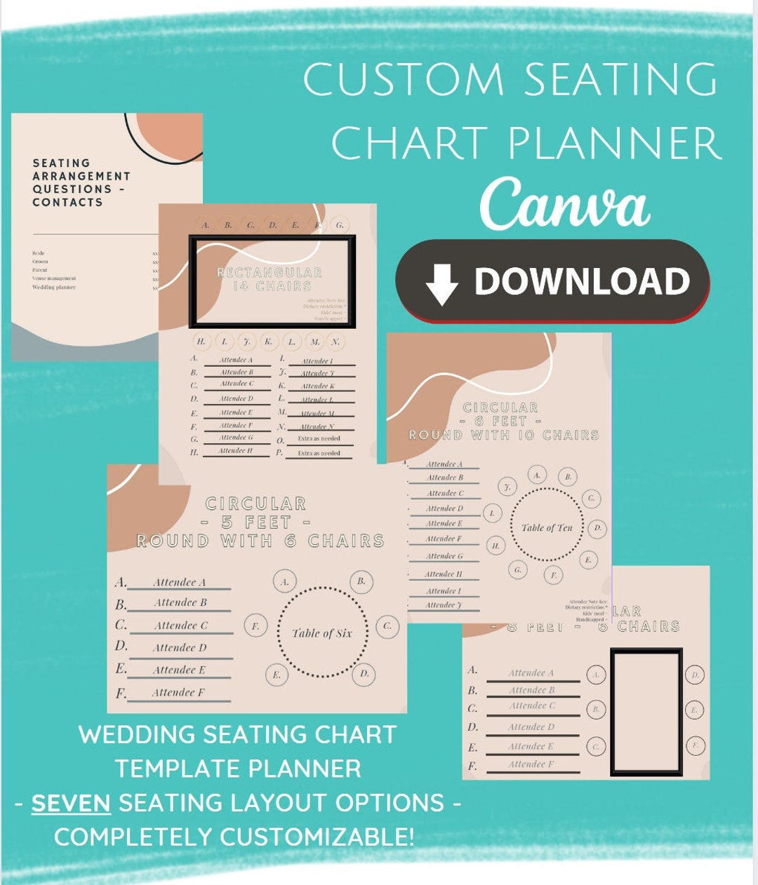 Wedding Seating Chart Template - Custom Modern Wedding Seating Plan ...