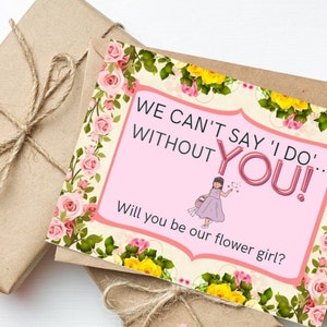 Blumenmädchen Vorschlag Kartenvorlage - Willst du unser Blumenmädchen sein? - Can't say I do without you - Canva Template