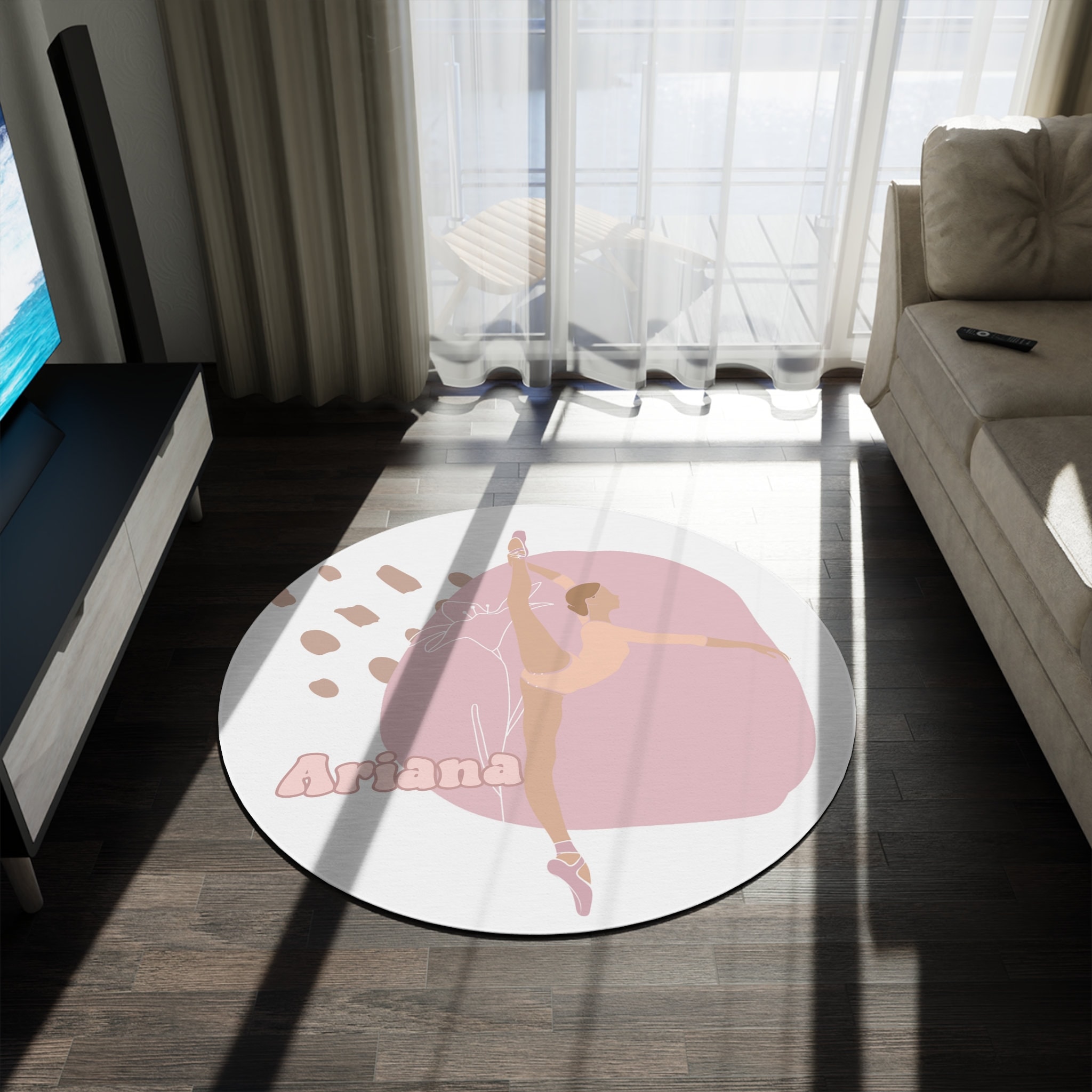 Pink Ballerina Round Rug Dance Nursery Carpet Ballet Lover Gift Kids ...