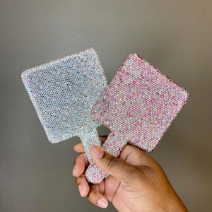 Rhinestone Mirror •Bling Mirror• Bedazzled Mirror• Pink Bling•Iridescent Bling•Beauty Essentials • Cosmetic Tools• HandMirror•Travel Mirror