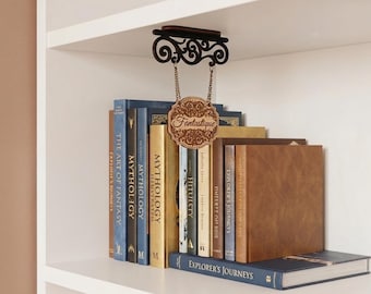Wooden Hanging Shelf Sign | Custom Engraved Plaque | Library and Coloring Decor