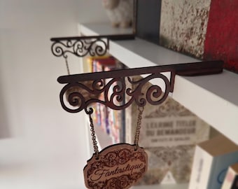 Wooden Hanging Shelf Sign | Custom Engraved and Hand-Painted Plaque | Library and Coloring Decor
