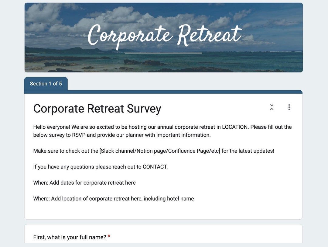 Corporate Retreat Survey Template Etsy Corporate Retreat Survey Template Etsy
