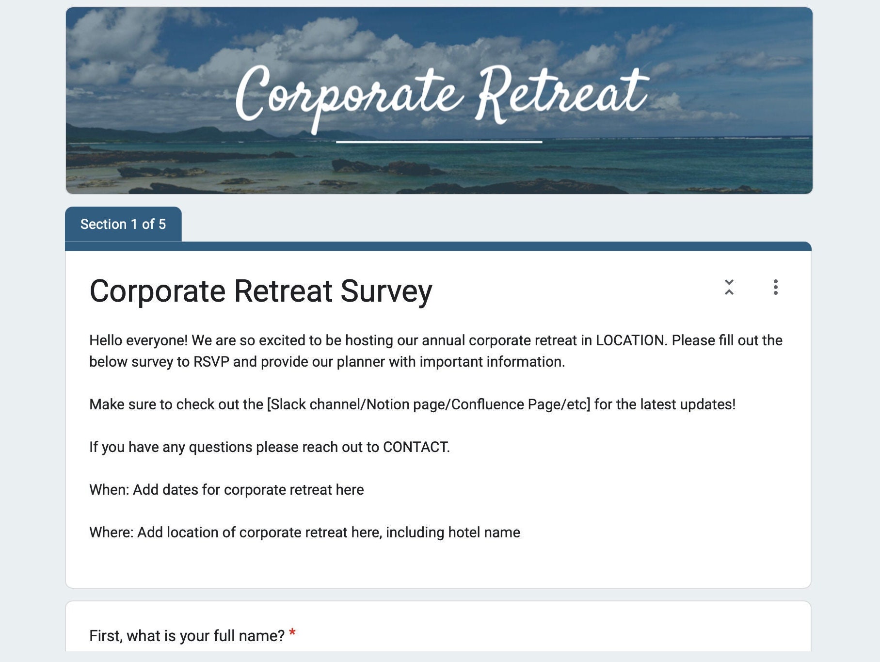 Corporate Retreat Survey Template Etsy Corporate Retreat Survey Template Etsy