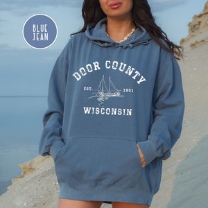 Door County Wisconsin Comfort Colors® Pre-Shrunk Vintage Style Hoodie, Wisconsin Vacation Shirt, Door County Travel Gift, Door County Hoodie