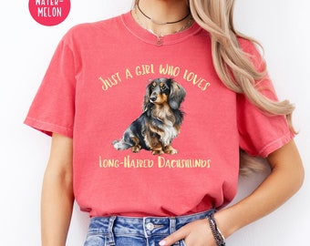 Long-Haired Dachshund Comfort Colors® T-Shirt Doxie Mom Gift, Longhaired Wiener Dog Lover Tee, Long-Haired Dachshund Mom Gift, Doxie Shirt