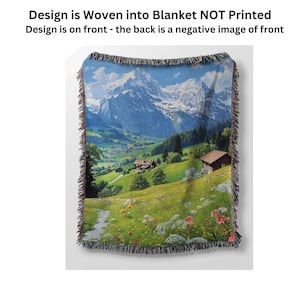 Alpine Village in Switzerland Woven Blanket Gift, Switzerland Vacation Gift, Swiss Alps Wall Hanging, European Vacation Gift Woven Blanket